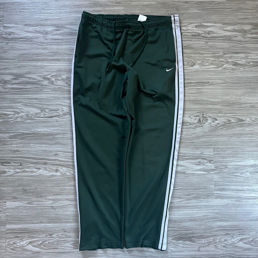 Vintage Y2K Nike Men XL Forest Green White Stripe Track Pants Ankle Zip Athletic